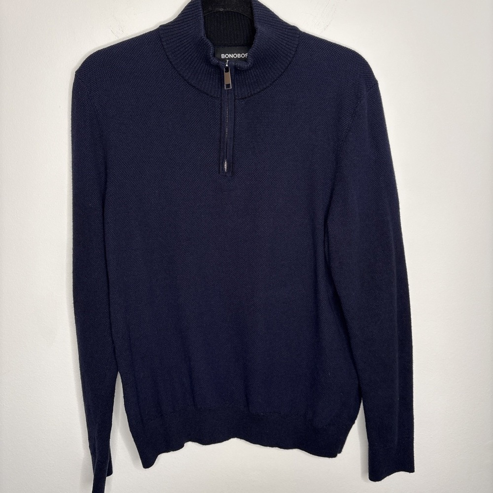 Bonobos 1/4 Zip Sweater Men's Medium Slim‎ Fit Blue Cotton Cashmere